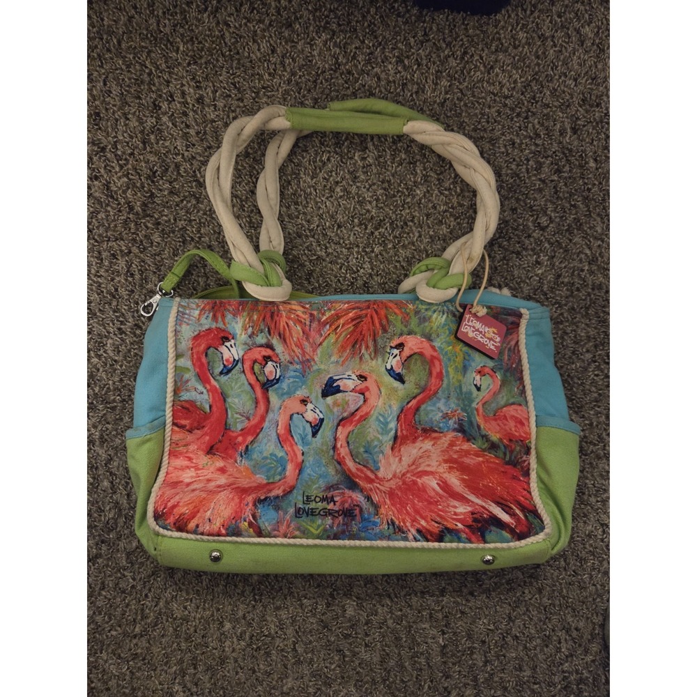 LEOMA LOVEGROVE Walking Art Canvas Watercolor Flamingo Vacation Bag Colorful